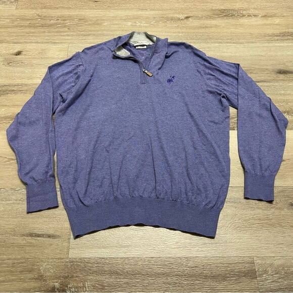 Peter Millar Crown Soft Sweater Medium Purple 1/4 Zip Cotton Silk Golf Turtle - Picture 1 of 8